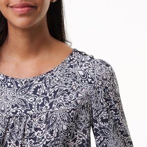 {LOFT} Vine Paisley Covered Shoulder Button Blouse